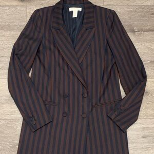 H&M Women’s Double-Breasted Brown & Navy Blue Striped Blazer size 2